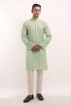 Buy_Arihant Rai Sinha_Green Cotton, Silk Mirrors, Embroidery Work Striped Kurta _Online_at_Aza_Fashions
