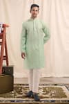 Buy_Arihant Rai Sinha_Green Cotton, Silk Mirrors, Embroidery Work Striped Kurta _at_Aza_Fashions