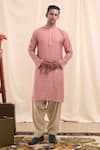 Buy_Arihant Rai Sinha_Pink Cotton, Silk Sequins Geometric Embroidered Kurta _at_Aza_Fashions