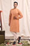 Buy_Arihant Rai Sinha_Orange Cotton, Silk Mirrors Embroidered Kurta _at_Aza_Fashions