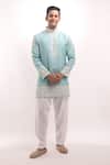 Arihant Rai Sinha_Sky Blue Cotton, Silk Embroidery Short Kurta _Online_at_Aza_Fashions