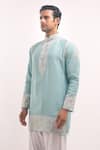 Buy_Arihant Rai Sinha_Sky Blue Cotton, Silk Embroidery Short Kurta _Online_at_Aza_Fashions