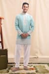 Buy_Arihant Rai Sinha_Sky Blue Cotton, Silk Embroidery Short Kurta _at_Aza_Fashions