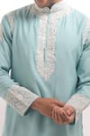 Shop_Arihant Rai Sinha_Sky Blue Cotton, Silk Embroidery Short Kurta _Online_at_Aza_Fashions