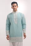 Arihant Rai Sinha_Sky Blue Cotton, Silk Embroidery Short Kurta _at_Aza_Fashions