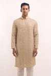 Arihant Rai Sinha_Beige Cotton, Silk Mirrors Embellished Classic Kurta _Online_at_Aza_Fashions