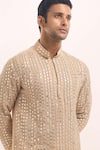 Buy_Arihant Rai Sinha_Beige Cotton, Silk Mirrors Embellished Classic Kurta _Online_at_Aza_Fashions