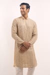 Shop_Arihant Rai Sinha_Beige Cotton, Silk Mirrors Embellished Classic Kurta _Online_at_Aza_Fashions