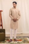 Buy_Arihant Rai Sinha_Beige Cotton, Silk Mirrors Embellished Classic Kurta _at_Aza_Fashions
