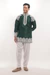 Arihant Rai Sinha_Teal Silk Embroidery, Metallic Thread Blend Short Kurta _Online_at_Aza_Fashions