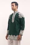 Buy_Arihant Rai Sinha_Teal Silk Embroidery, Metallic Thread Blend Short Kurta _Online_at_Aza_Fashions