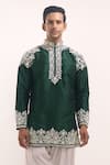 Arihant Rai Sinha_Teal Silk Embroidery, Metallic Thread Blend Short Kurta _at_Aza_Fashions