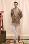 Buy_Arihant Rai Sinha_Brown Cotton Embroidery Short Kurta _at_Aza_Fashions