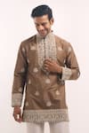 Arihant Rai Sinha_Brown Cotton Embroidery Short Kurta _Online_at_Aza_Fashions