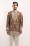 Buy_Arihant Rai Sinha_Brown Cotton Embroidery Short Kurta _Online_at_Aza_Fashions