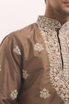 Shop_Arihant Rai Sinha_Brown Cotton Embroidery Short Kurta _Online_at_Aza_Fashions