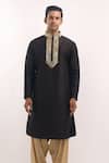 Shop_Arihant Rai Sinha_Black Silk Mirrors, Embroidery Embellished Kurta _Online_at_Aza_Fashions