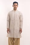 Buy_Arihant Rai Sinha_Cream Silk Embroidery Geometric Pattern Blend Kurta _Online_at_Aza_Fashions