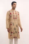 Buy_Arihant Rai Sinha_Cream Silk Embroidery Floral And Palm Tree Pattern Kurta _Online_at_Aza_Fashions