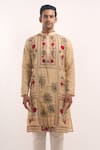 Shop_Arihant Rai Sinha_Cream Silk Embroidery Floral And Palm Tree Pattern Kurta _Online_at_Aza_Fashions
