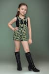 Buy_Petite Pomme_Black Cotton, Viscose Bows Printed Lycra Dungarees And T-shirt Set _at_Aza_Fashions