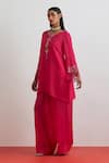 One Not Two_Fuchsia Silk Beads, Crystals, Sequins Floral Hand Embroidered Kurta And Salwar Set _Online_at_Aza_Fashions