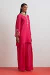 Shop_One Not Two_Fuchsia Silk Beads, Crystals, Sequins Floral Hand Embroidered Kurta And Salwar Set _Online_at_Aza_Fashions