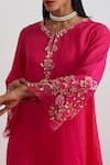 One Not Two_Fuchsia Silk Beads, Crystals, Sequins Floral Hand Embroidered Kurta And Salwar Set _at_Aza_Fashions