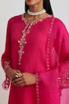 One Not Two_Fuchsia Silk Organza Embroidery, Sequins Floral Thread Work Dupatta _Online_at_Aza_Fashions