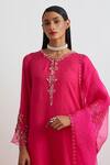 Shop_One Not Two_Fuchsia Silk Organza Embroidery, Sequins Floral Thread Work Dupatta _at_Aza_Fashions