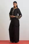 Shop_One Not Two_Black Silk Beads, Crystals, Sequins, Embroidery Floral Hand Kurta And Salwar Set _Online_at_Aza_Fashions