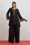 Buy_One Not Two_Black Silk Beads, Crystals, Sequins, Embroidery Floral Hand Kurta And Salwar Set _at_Aza_Fashions
