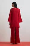 Shop_One Not Two_Red Silk, Satin Embroidery, Sequins, Beads, Crushed Floral Kurta And Pant Set _at_Aza_Fashions
