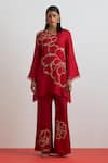 Buy_One Not Two_Red Silk, Satin Embroidery, Sequins, Beads, Crushed Floral Kurta And Pant Set _at_Aza_Fashions