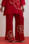 Shop_One Not Two_Red Silk, Satin Embroidery, Sequins, Beads, Crushed Floral Kurta And Pant Set _Online_at_Aza_Fashions