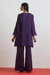 Shop_One Not Two_Purple Silk, Satin Embroidery, Sequins, Floral Encrusted Kurta And Bell Bottom Set _at_Aza_Fashions