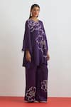 Buy_One Not Two_Purple Silk, Satin Embroidery, Sequins, Floral Encrusted Kurta And Bell Bottom Set _Online_at_Aza_Fashions