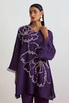 One Not Two_Purple Silk, Satin Embroidery, Sequins, Floral Encrusted Kurta And Bell Bottom Set _at_Aza_Fashions