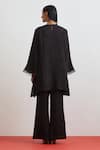 Shop_One Not Two_Black Crinkle, Silk, Satin Floral Encrusted Kurta And Bell Bottom Pant Set _at_Aza_Fashions