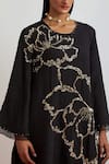 Shop_One Not Two_Black Crinkle, Silk, Satin Floral Encrusted Kurta And Bell Bottom Pant Set _Online_at_Aza_Fashions