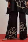 One Not Two_Black Crinkle, Silk, Satin Floral Encrusted Kurta And Bell Bottom Pant Set _at_Aza_Fashions