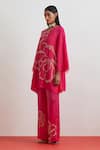 One Not Two_Fuchsia Silk, Satin Embroidery, Sequins, Floral Crushed Kurta And Pant Set _Online_at_Aza_Fashions