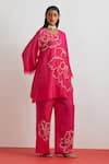 Buy_One Not Two_Fuchsia Silk, Satin Embroidery, Sequins, Floral Crushed Kurta And Pant Set _Online_at_Aza_Fashions