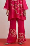 One Not Two_Fuchsia Silk, Satin Embroidery, Sequins, Floral Crushed Kurta And Pant Set _at_Aza_Fashions