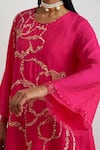 Buy_One Not Two_Fuchsia Silk, Satin Embroidery, Sequins, Floral Crushed Kurta And Pant Set 