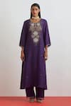 Buy_One Not Two_Purple Crinkle, Silk Embroidery, Sequins, Beads, Crushed Floral Kurta Set _at_Aza_Fashions