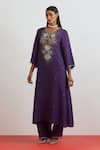 One Not Two_Purple Crinkle, Silk Embroidery, Sequins, Beads, Crushed Floral Kurta Set _at_Aza_Fashions