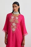 Shop_One Not Two_Fuchsia Crinkle, Silk Embroidery, Sequins, Beads, Crushed Floral Kurta Set _Online_at_Aza_Fashions