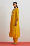 One Not Two_Yellow Silk Embroidery, Sequins, Beads, Crystals Crushed Floral Kurta Set _Online_at_Aza_Fashions