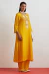 Buy_One Not Two_Yellow Silk Embroidery, Sequins, Beads, Crystals Crushed Floral Kurta Set _Online_at_Aza_Fashions